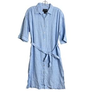 Tahari 100% Linen Shirt Dress Blue Womens M Lagenlook Beach Preppy Coastal